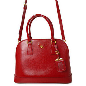 Prada Saffiano Vernice Leather Red satchel vibrant red patent leather